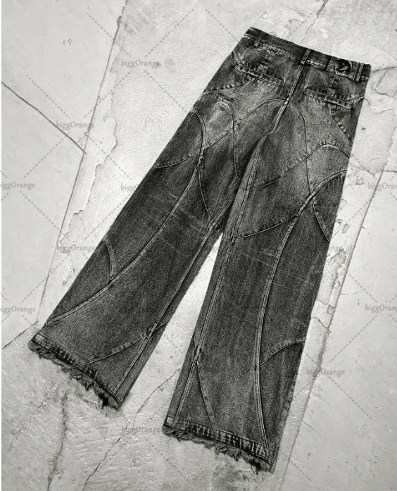 Streetwear Punk Hip Hop Jeans West Coast Workwear Ripped Rap Style Loose Wash Plus Size Clothing Men Mopping