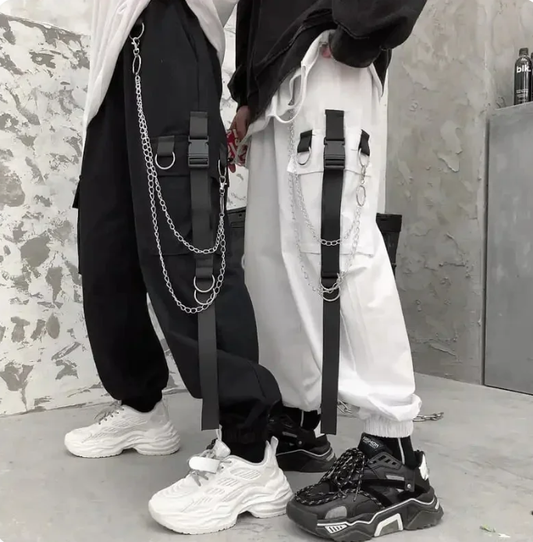 Cargo Pants Men Chains Pocket Punk Black Sweatpants Gothic Harajuku Jogger Trousers Women Clothing Hip-Hop