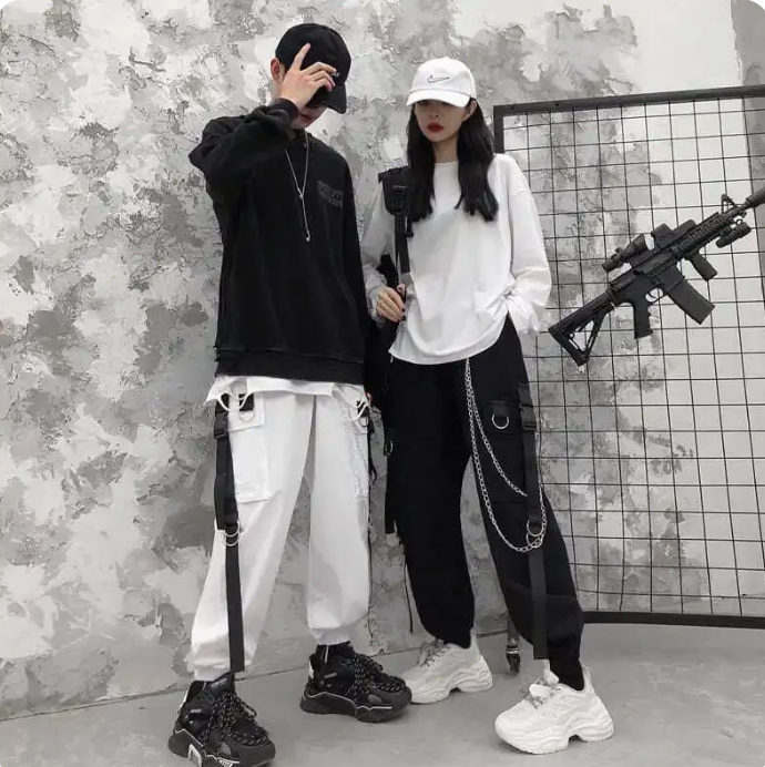 Cargo Pants Men Chains Pocket Punk Black Sweatpants Gothic Harajuku Jogger Trousers Women Clothing Hip-Hop