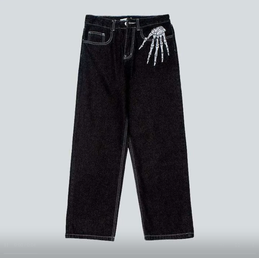 Bone print baggy men's jeans