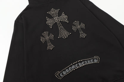 Chrome Hearts Rhinestone Cross Hoodie - Black Gothic Streetwear Sweatshirt 2633