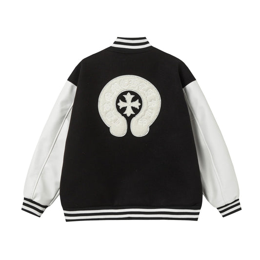 Chrome Hearts Varsity Jacket - Black White Gothic Baseball Coat 2206