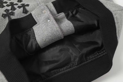 Chrome Hearts Multi Cross Varsity Jacket - Grey Black Street Jacket 2215