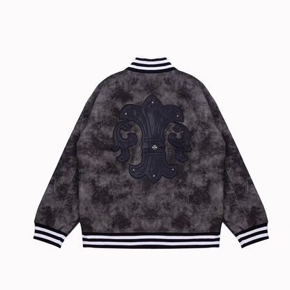 Chrome Hearts Fleur-de-lis Patch Varsity Jacket - Grey Tie-dye Outerwear A5588