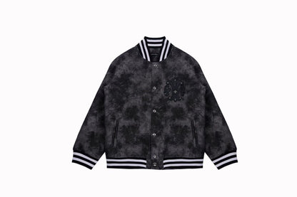 Chrome Hearts Fleur-de-lis Patch Varsity Jacket - Grey Tie-dye Outerwear A5588