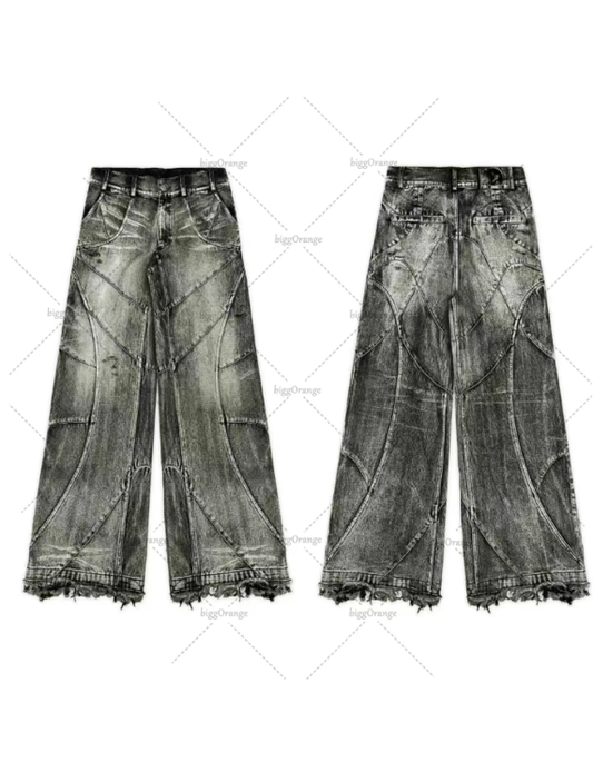 Streetwear Punk Hip Hop Jeans West Coast Workwear Ripped Rap Style Loose Wash Plus Size Clothing Men Mopping