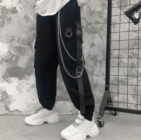 Cargo Pants Men Chains Pocket Punk Black Sweatpants Gothic Harajuku Jogger Trousers Women Clothing Hip-Hop