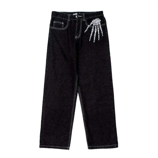 Bone print baggy men's jeans